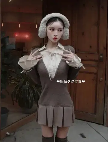 새상품 다리치 셔츠 도킹 플리츠 미니 원피스