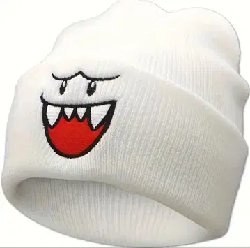 미사용 새상품 자수 니트 모자 화이트 테레사 유니버셜 USJ 마리오