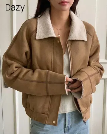 DAZY 보르그 칼라 래글런 슬리브 지퍼 업 자켓