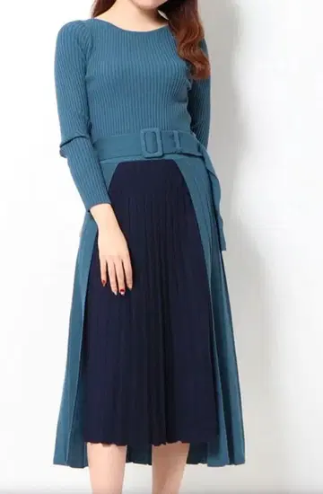 정가 20,900엔 FRAY I.D 플리츠 리브 니트 원피스