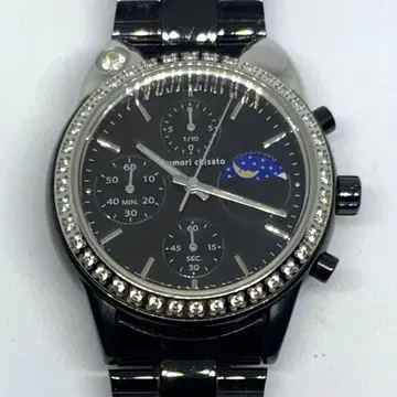 츠모리치사토 손목시계 블랙 고양이 큐빅 여성용 배터리 없음