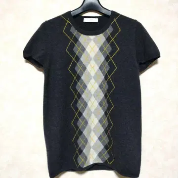 유니클로 캐시미어 아가일 무늬 반팔 스웨터