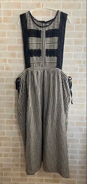 사만사 모스모스 레이스 에이프런 원피스 체크