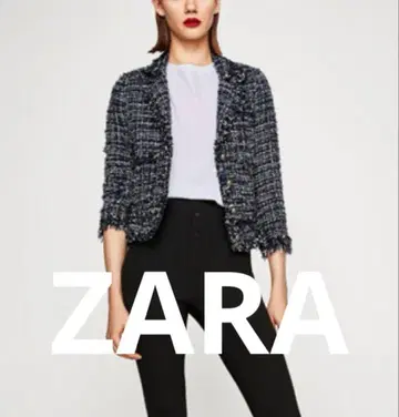 ZARA 네이비 계열 트위드풍 자켓 7부 소매 M