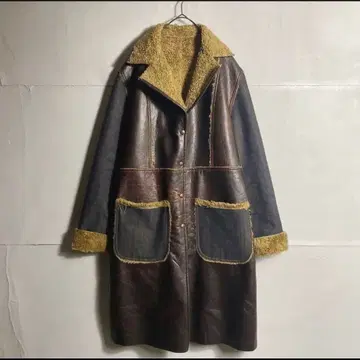 ITALY 제 90s 00s 롱 코트 Y2K 가죽 코트 보아 C856