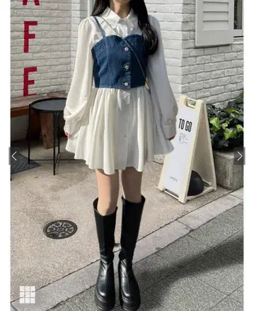 [미개봉 새상품] GRL 데님 뷔스티에x셔츠 원피스 앙상블[ta212]