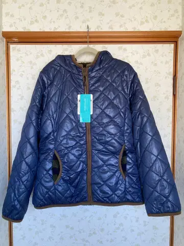 택 포함 미사용 새상품 네이비 리버서블 퀼팅 자켓 후드 부착