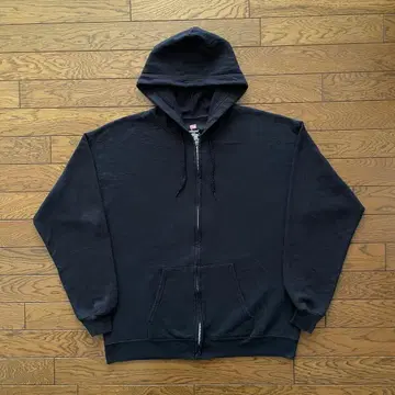 Hanes 풀 집업 후드티 블랙 무지 L