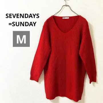 세븐데이즈선데이 원피스 니트 스웨터 롱 기장 긴팔 레드 가을/겨울