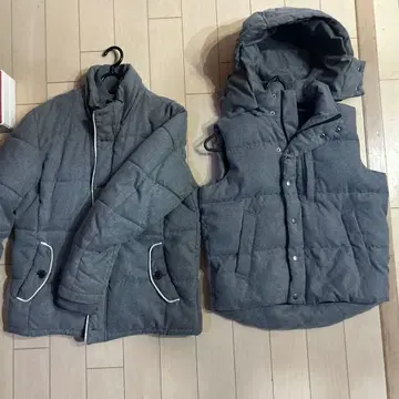 그레이 후드 부착 다운 자켓