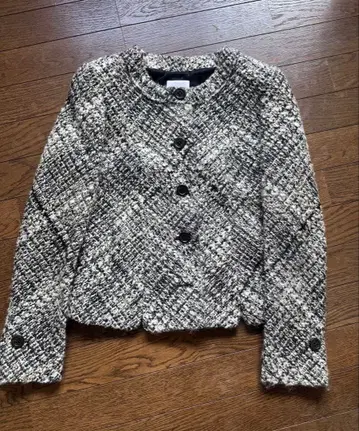 노카라 트위드 자켓 화이트 블랙