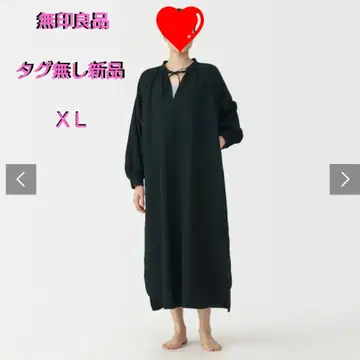 무인양품 포근한 시보 거즈 롱 원피스 블랙 XL