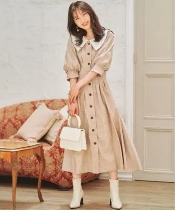 윌셀렉션 WILLSELECTION 배색 카라 글렌체크 원피스