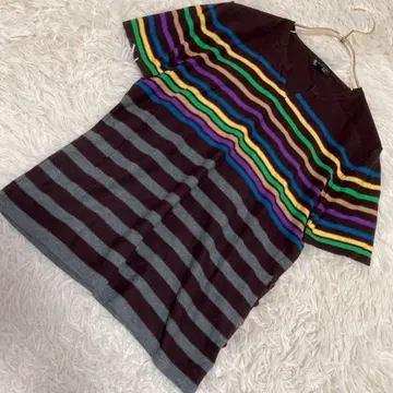 SONIA RYKIEL 보더 무늬 반팔 니트 브라운 38 멀티 컬러