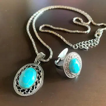 펜던트와 반지 세트 터콰이즈 블루