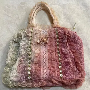 레이스 토트백 그라데이션 핑크/베이지