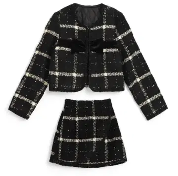 트위드 체크 무늬 리본 자켓 x 미니 스커트 셋업[gn556]