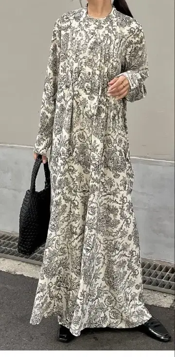 빈티지 프린트 플레어 원피스 사이즈 SC 작은 키 대상 사이즈 베이지