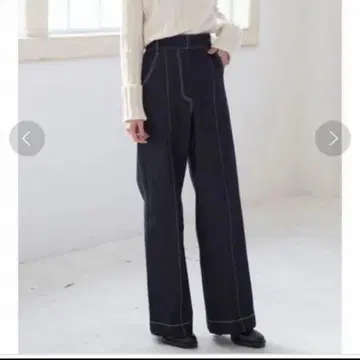 [ 새상품 ] amel 화이트 스티치 하이라이즈 데님 XS 인디고