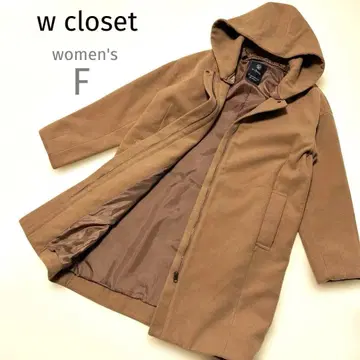 [ 더블 클로젯 ] F 사이즈 후드 롱 코트 노카라 2way