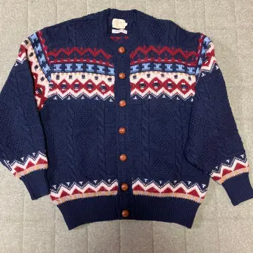 90s 노르딕 무늬 가디건 스웨터 싸개 단추 올드