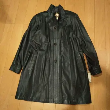 블랙 가죽 롱 코트 램 가죽 천연 가죽 블랙 새상품 미사용 택 포함