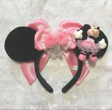 디즈니 미니 마스코트 핑크 리본 머리띠 봉제 인형