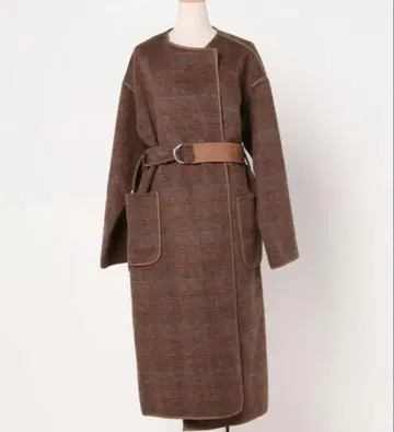 Ray BEAMS 체크 무늬 롱 코트 리버서블