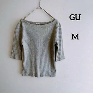 GU 리브 티셔츠 그레이 M 사이즈 5부 소매 심플