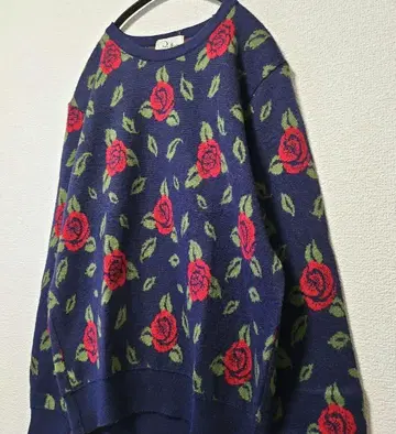 디자인 니트 빈티지 쇼와 레트로 장미 앤티크 구제 의류