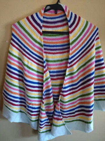 캐시미어 컬러풀 스트라이프 니트 숄 핸드메이드