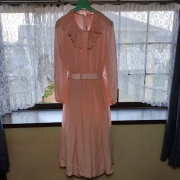 쇼와 레트로 새상품급 시몬느 프릴 달린 핑크 롱 슬리브 원피스