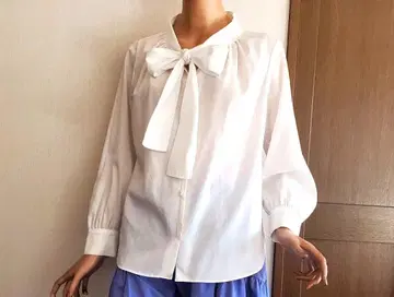 AMACA 아마카 보타이 블라우스 마 혼방