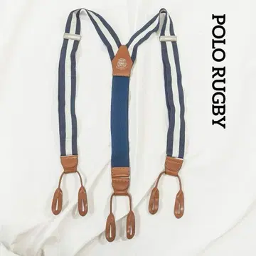새상품급 POLO RUGBY 서스펜더 가죽 네이비 스트라이프