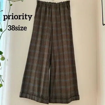 priority 체크 와이드 팬츠 브라운 x 블랙 x 블루