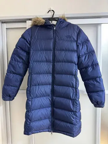 THE NORTH FACE 블루 롱 다운 자켓 후드 부착