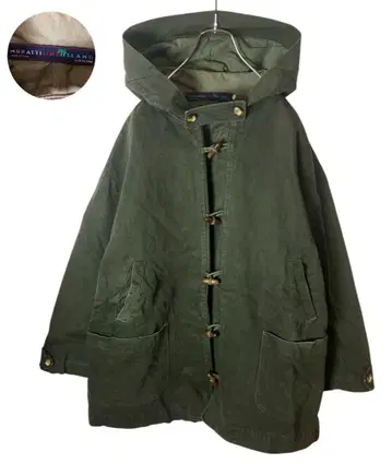 이탈리아제 밀리터리 카키 컬러 헤비 코튼 더플 코트 넉넉한 XL 사이즈