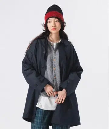 BEAMS BOY 코튼 폴리에스테르 샴브레이 스탠 칼라 코트