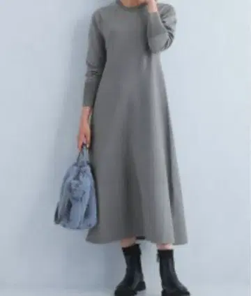 그린 라벨 릴랙싱 퍼프 니트 A라인 원피스