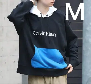 캘빈 클라인 후드 부착 후드티 블랙/블루
