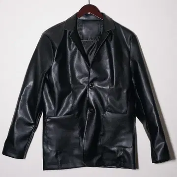 블랙 합성 피혁 테일러드 자켓