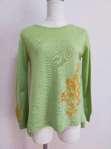 케이타 마루야마 꽃과 새 자수 풀오버 니트 그린