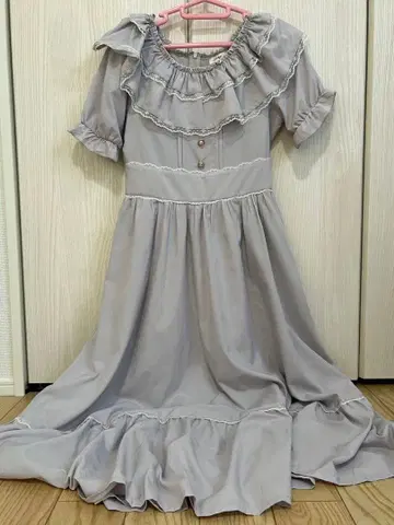 [ 에블린 ] 아가씨 롱 원피스 프릴 레이스 F 그레이