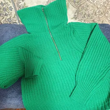 three dots 그린 니트 집업