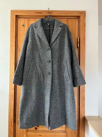 무인 재생 울 혼방 체스터 코트 (그레이 패턴)