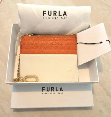 [ 새상품 ] FURLA 가죽 카드 케이스 오렌지/화이트