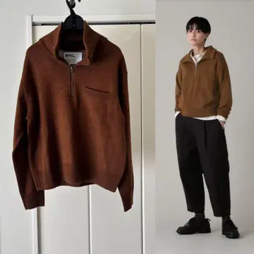 2023AW MHL. 울 린넨 집업 니트 브라운 마가렛호웰