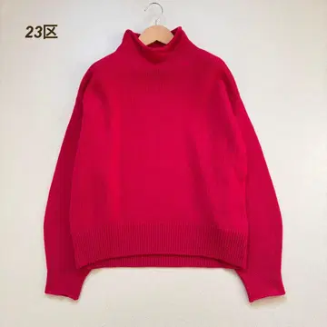 23구 울 캐시미어 니트 스웨터 하이넥 핑크 마젠타