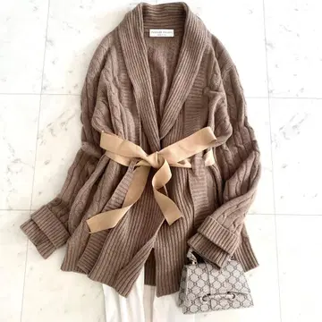 새상품급 파비아나 필리피 캐시미어 메리노울 리본 케이블 가디건