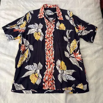 BEAMS 알로하 셔츠 L 사이즈 네이비 꽃무늬 빈티지
